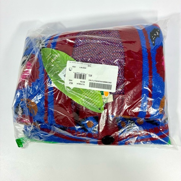 Farm Rio Palms Paradise Teal Cardigan Sweater Blue Red Medium NEW - Picture 17 of 17